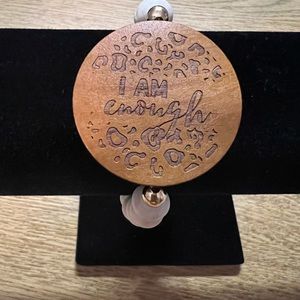 I Am Enough Wood stretch Bracelet with white wood beads